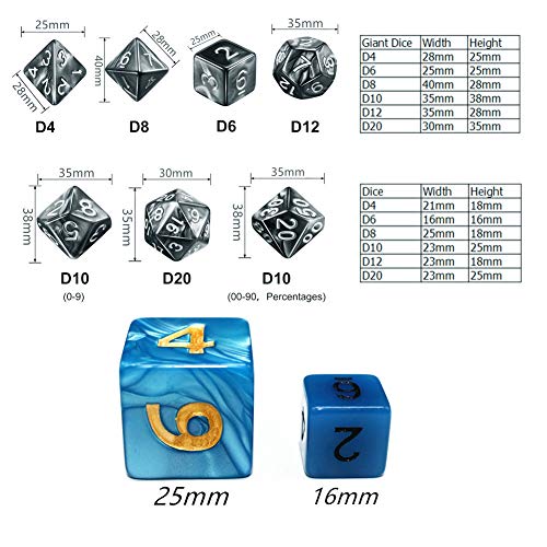 Giant Blue DND Dice Set 25mm Polyhedral with Bag – HD RPG Dice for Dungeons & Dragons, Pathfinder, MTG