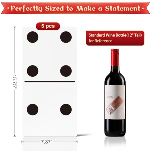 Giant Domino Decor Set 5-Pack – Jumbo 15.7x7.87 Inch Cardboard Stand-Ups for Casino & Game Night Parties by BlitzFill
