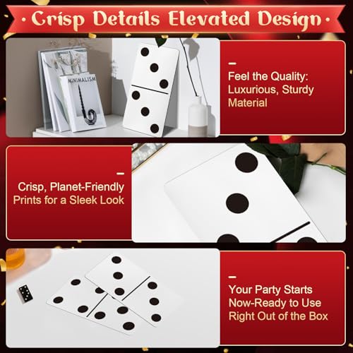 Giant Domino Decor Set 5-Pack – Jumbo 15.7x7.87 Inch Cardboard Stand-Ups for Casino & Game Night Parties by BlitzFill