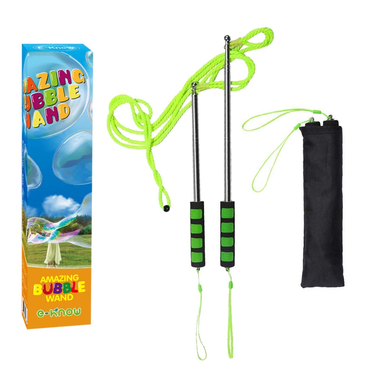 Giant Stainless Steel Bubble Wand for Kids & Adults – Telescopic with 6 Lengths, Sponge Handles, and Storage Bag