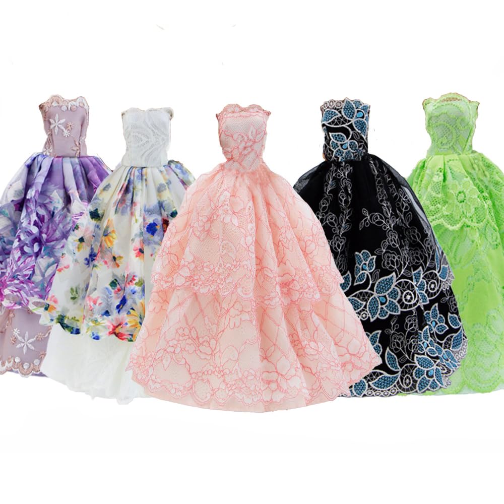 GIETIOS 5-Piece Handmade Doll Dress Set – Wedding & Party Gowns for 11.5-Inch Dolls (Random Styles)