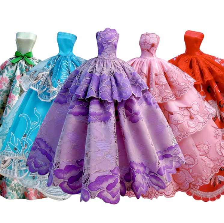 GIETIOS 5-Piece Handmade Doll Dress Set – Wedding & Party Gowns for 11.5-Inch Dolls (Random Styles)