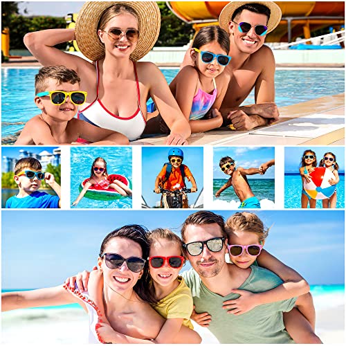 GIFTINBOX 12-Pack Kids Sunglasses Bulk with UV400 Protection, Polarized Lenses – Neon Retro Horn-Rimmed for Ages 3-8