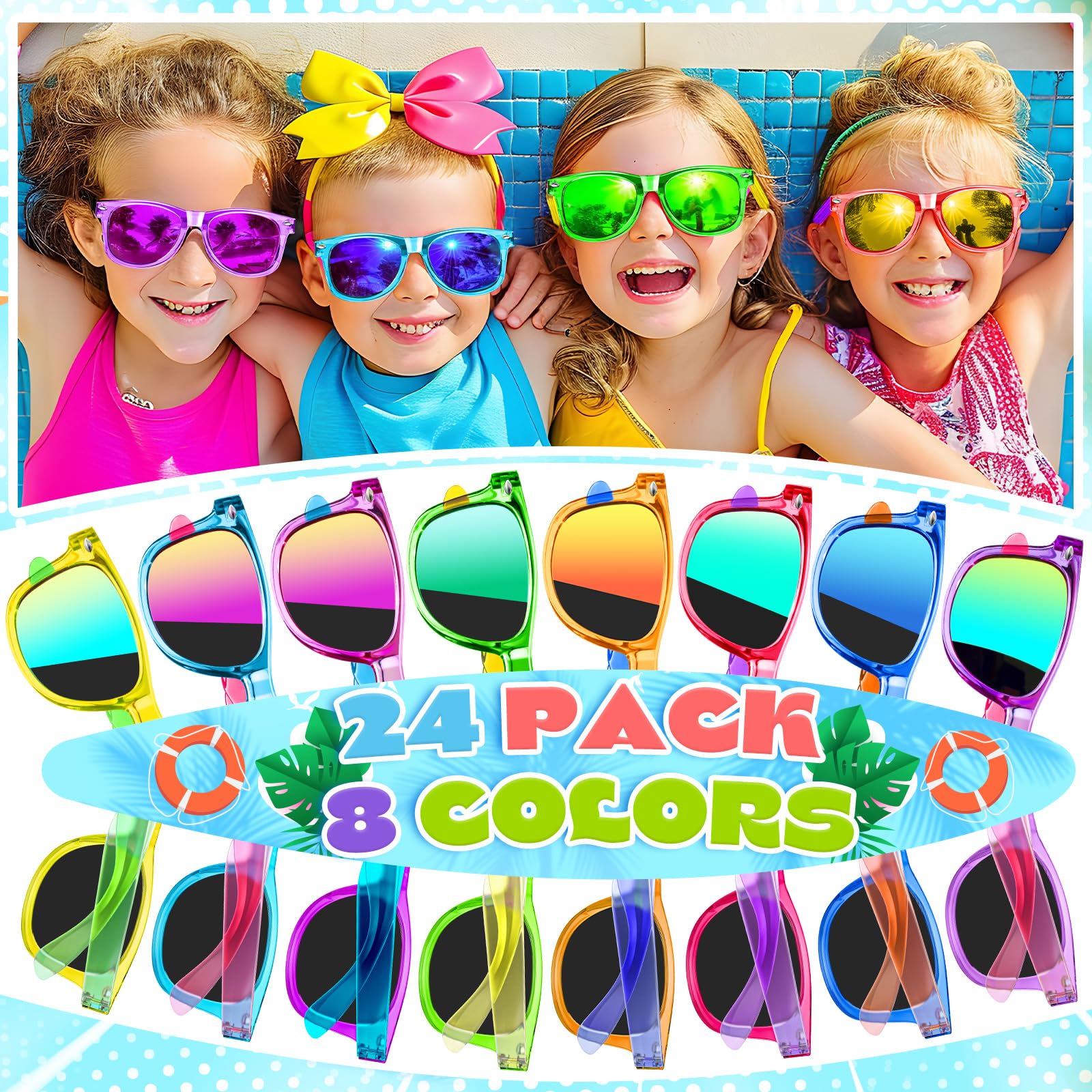 GIFTINBOX 16 Pack Kids Neon Sunglasses Bulk Party Favors - UV 400 Protection for Ages 3-8
