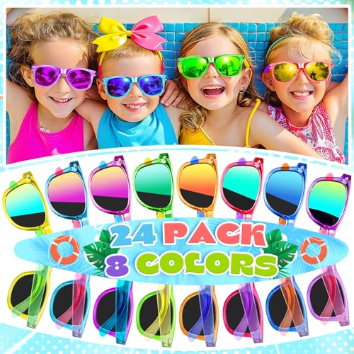 GIFTINBOX 16 Pack Kids Neon Sunglasses Bulk Party Favors - UV 400 Protection for Ages 3-8