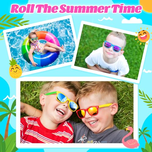 GIFTINBOX 16 Pack Neon Kids Sunglasses Bulk with UV400 Protection for Ages 3-8, Party Favors & Goodie Bag Stuffers