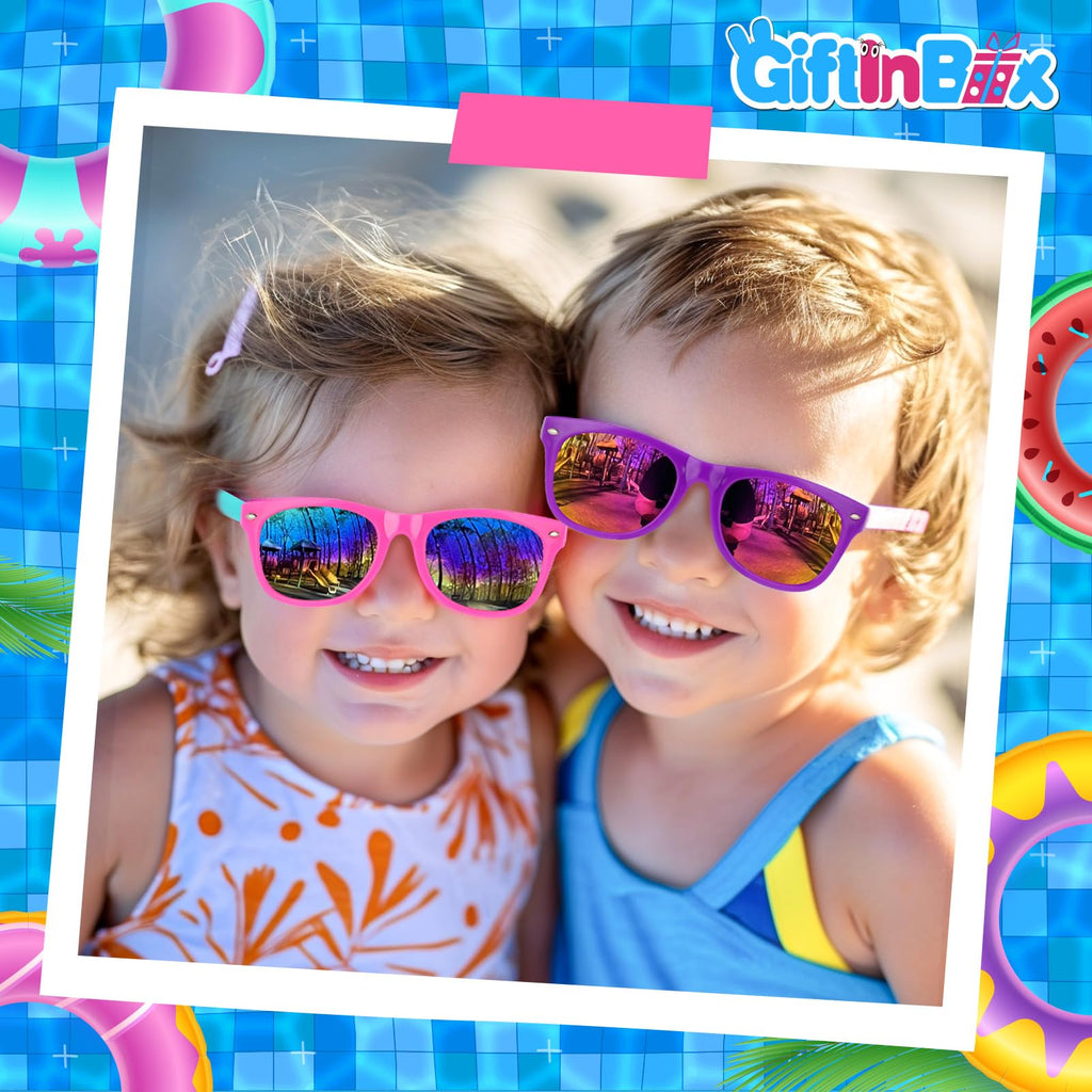 GIFTINBOX 16 Pack Neon Kids Sunglasses Bulk with UV400 Protection for Ages 3-8, Party Favors & Goodie Bag Stuffers