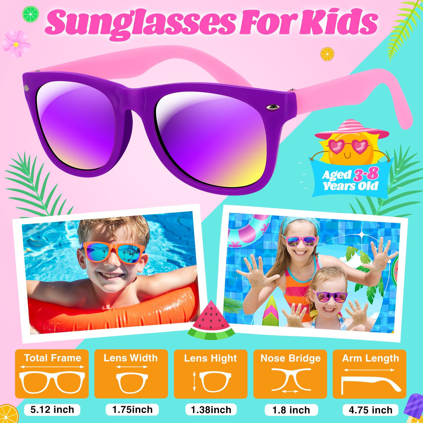 GIFTINBOX 16 Pack Neon Kids Sunglasses Bulk with UV400 Protection for Ages 3-8, Party Favors & Goodie Bag Stuffers