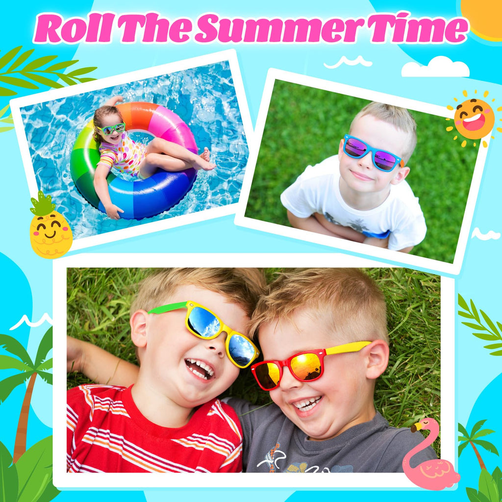 GIFTINBOX 16 Pack Neon Kids Sunglasses Bulk with UV400 Protection for Ages 3-8, Party Favors & Goodie Bag Stuffers