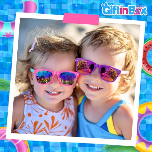 GIFTINBOX 16 Pack Neon Kids Sunglasses Bulk with UV400 Protection for Ages 3-8, Party Favors & Goodie Bag Stuffers