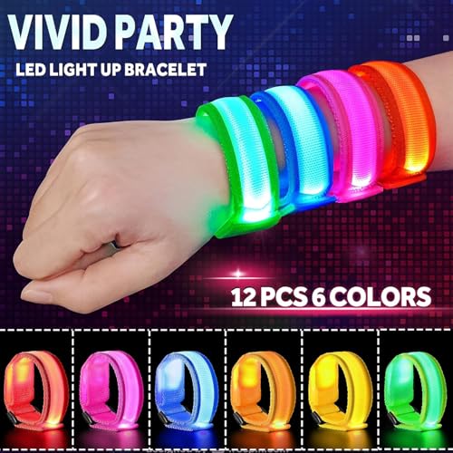 GIFTINBOX 6-Pack LED Light Up Bracelets with 3 Flash Modes for Night Events