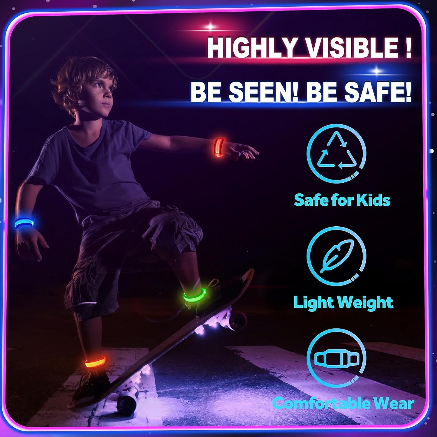 GIFTINBOX 6-Pack LED Light Up Bracelets with 3 Flash Modes for Night Events