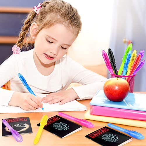 GIFTINBOX Invisible Ink Pens with UV Light – 12 Pack Spy Pens & Notebooks for Kids Secret Messages & Party Favors