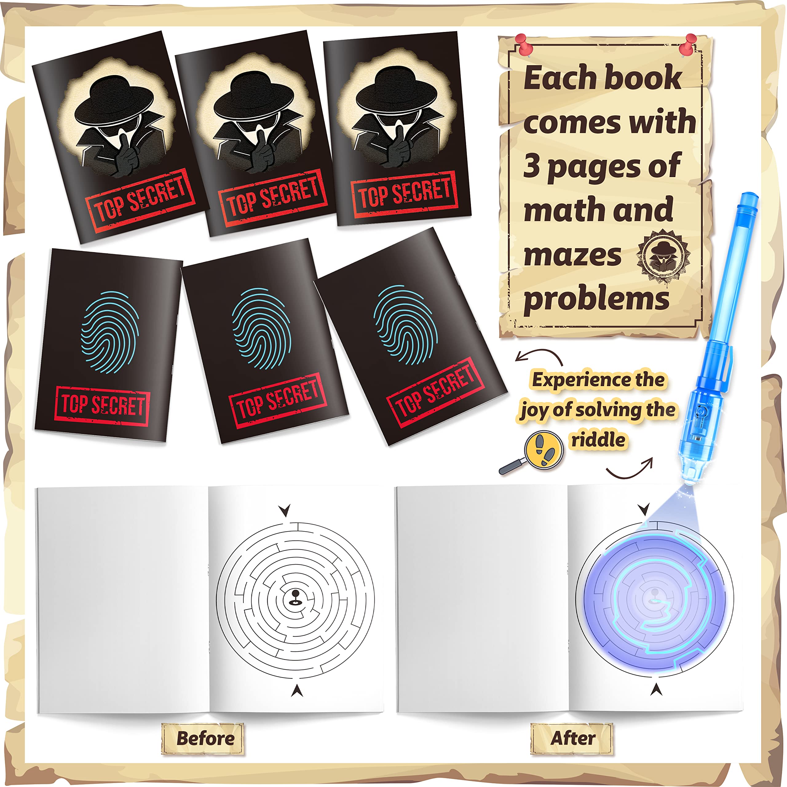 GIFTINBOX Invisible Ink Pens with UV Light – 12 Pack Spy Pens & Notebooks for Kids Secret Messages & Party Favors