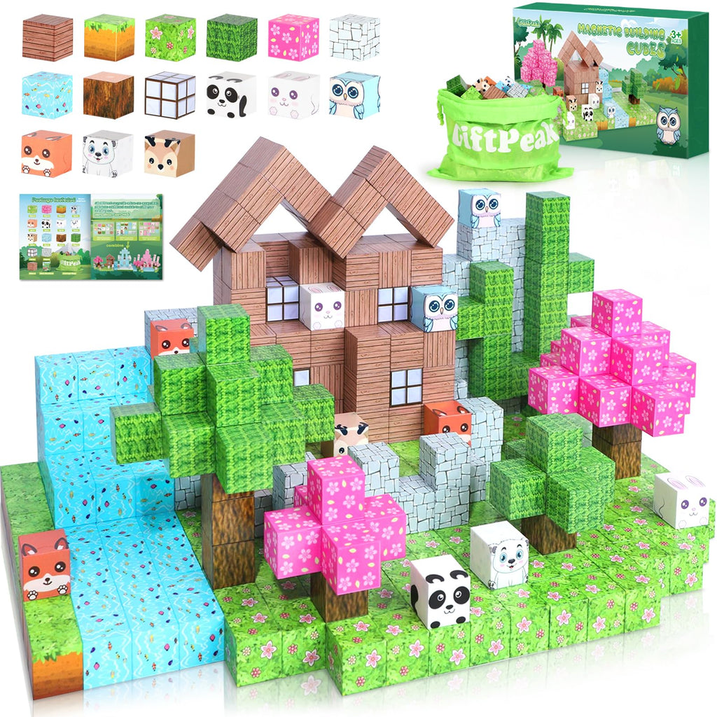 GiftPeak 100-Piece Magnetic Building Blocks – Forest Animal STEM Toy for Ages 3-8