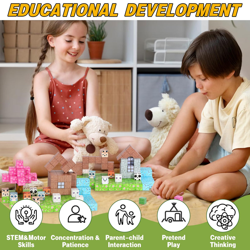 GiftPeak 100-Piece Magnetic Building Blocks – Forest Animal STEM Toy for Ages 3-8