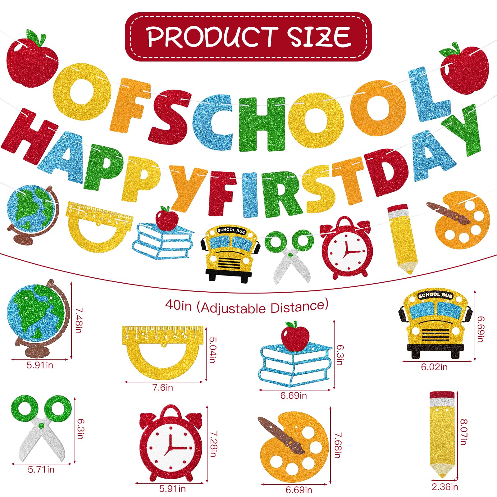 GiftPeak Happy First Day of School Banner Set - 3 Pre-Strung Multicolor Paper Banners for Back to School Party Decorations