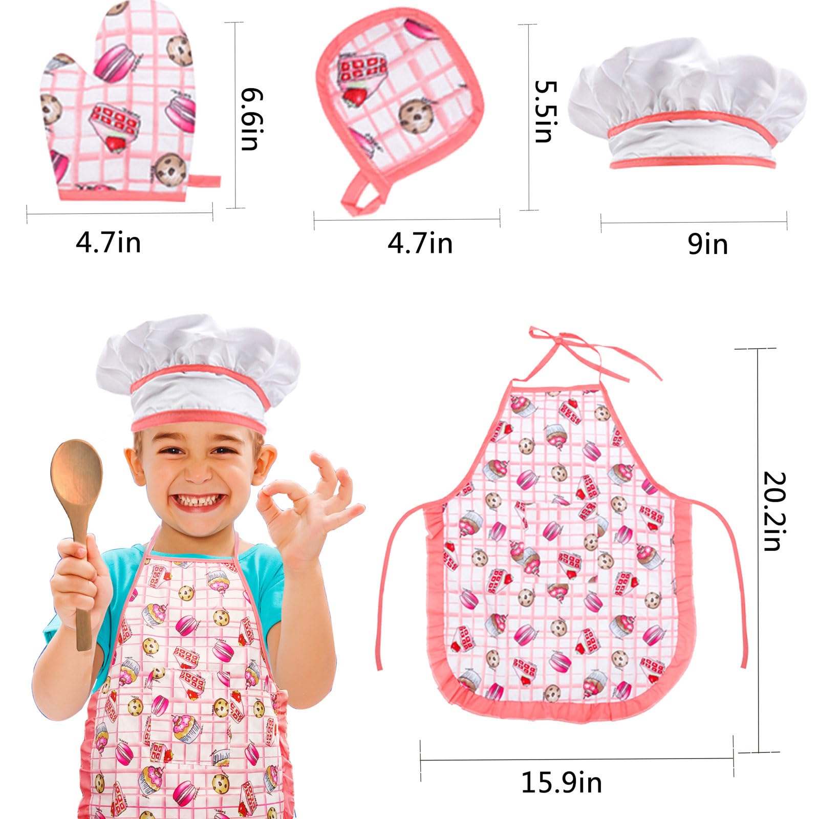 GIFTRRTOY Real Kids Cooking and Baking Set - 24 Piece Chef Role Play Kit with Apron, Hat, Utensils, Cupcake Molds for Toddlers Ages 3+
