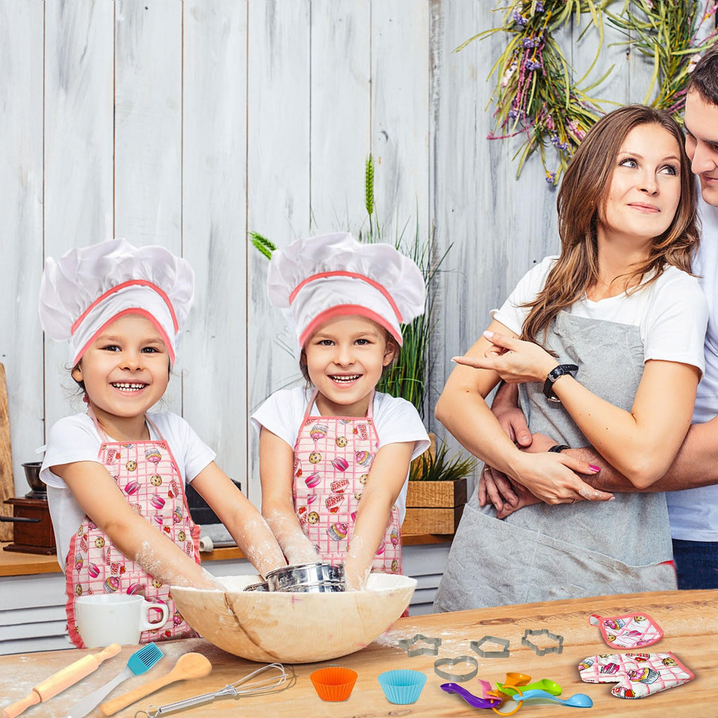 GIFTRRTOY Real Kids Cooking and Baking Set - 24 Piece Chef Role Play Kit with Apron, Hat, Utensils, Cupcake Molds for Toddlers Ages 3+