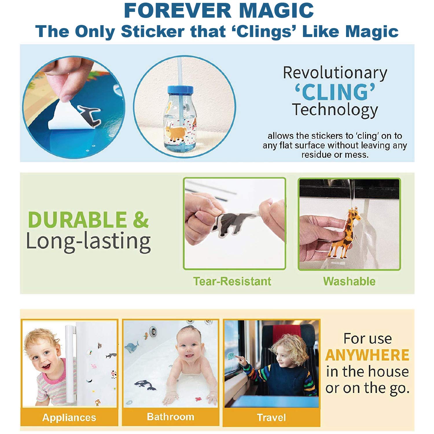Giggles and Pebbles Magic Sticker Pad Book – Reusable, Washable, 170+ Stickers for Kids Ages 3+