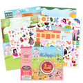 Giggles & Pebbles Magic Sticker Pad Book – 170 Reusable, Washable, Non-Adhesive Stickers for Kids (Magic Kingdom, Tea Party & Pet Resort)