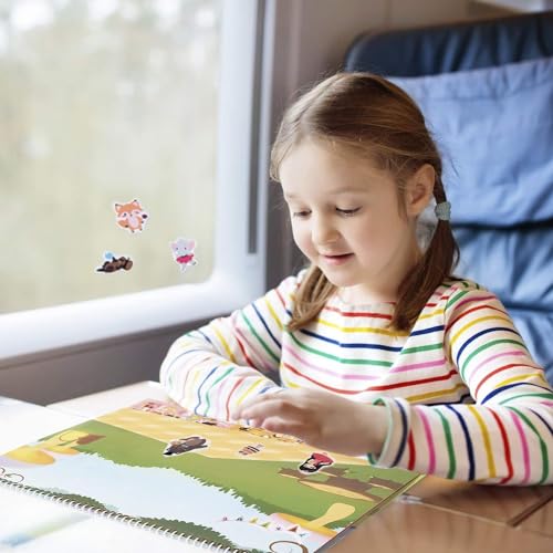 Giggles & Pebbles Magic Sticker Pad Book – 170 Reusable, Washable, Non-Adhesive Stickers for Kids (Magic Kingdom, Tea Party & Pet Resort)