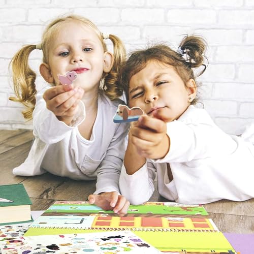 Giggles & Pebbles Magic Sticker Pad Book – 170 Reusable, Washable, Non-Adhesive Stickers for Kids (Magic Kingdom, Tea Party & Pet Resort)