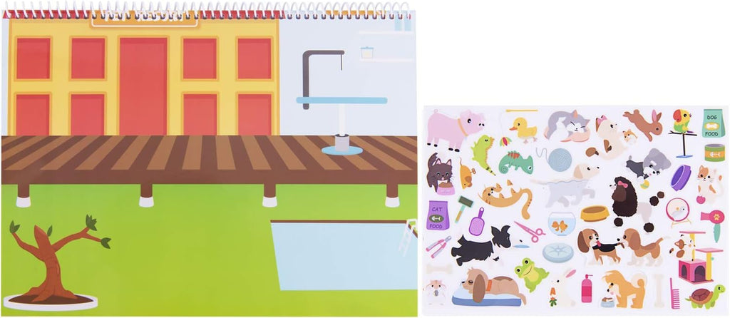 Giggles & Pebbles Magic Sticker Pad Book – 170 Reusable, Washable, Non-Adhesive Stickers for Kids (Magic Kingdom, Tea Party & Pet Resort)