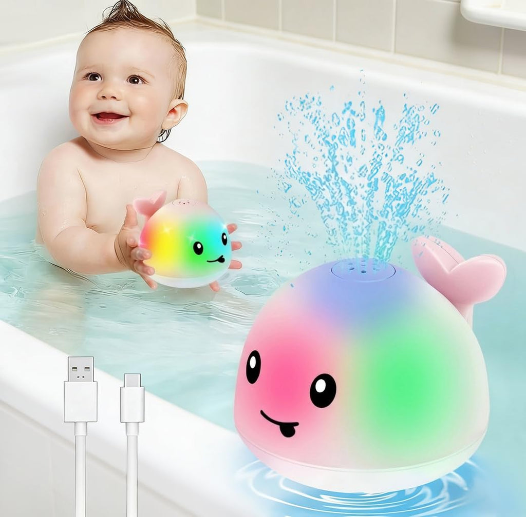 Gigilli Baby Girl Bath Toys – Light-Up Whale Sprinkler with USB Charging Dock, IPX8 Waterproof, BPA-Free, for Toddlers 6 Months to 5 Years
