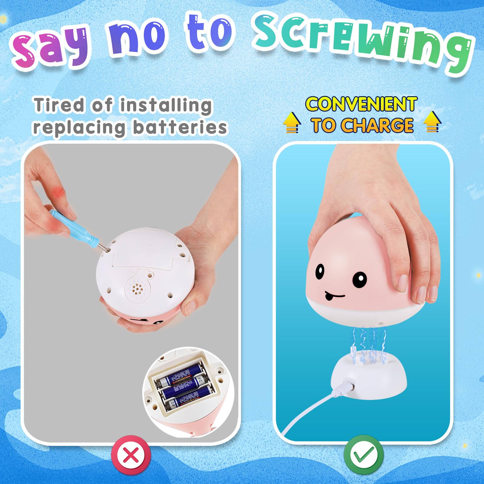 Gigilli Baby Girl Bath Toys – Light-Up Whale Sprinkler with USB Charging Dock, IPX8 Waterproof, BPA-Free, for Toddlers 6 Months to 5 Years