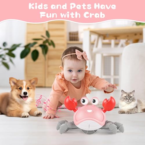 Gigilli Crawling Crab Baby Girl Toy – Tummy Time Toy with Music, Lights & Obstacle Avoidance for 6-18 Month Olds