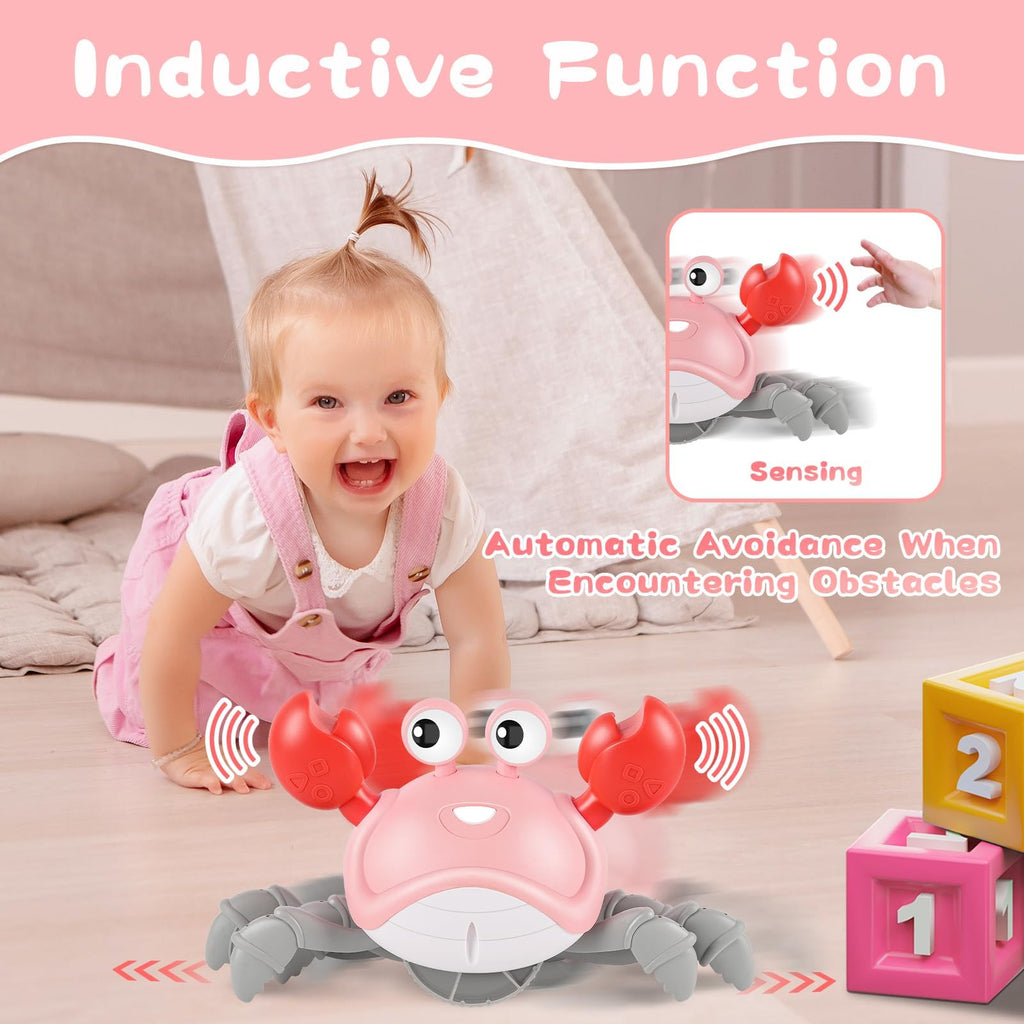 Gigilli Crawling Crab Baby Girl Toy – Tummy Time Toy with Music, Lights & Obstacle Avoidance for 6-18 Month Olds
