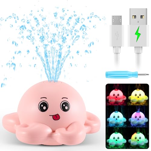 Gigilli Rechargeable Octopus Bath Toy – Light-Up Sprinkler for Toddlers Ages 1-3, 1500mAh Battery, Waterproof Design
