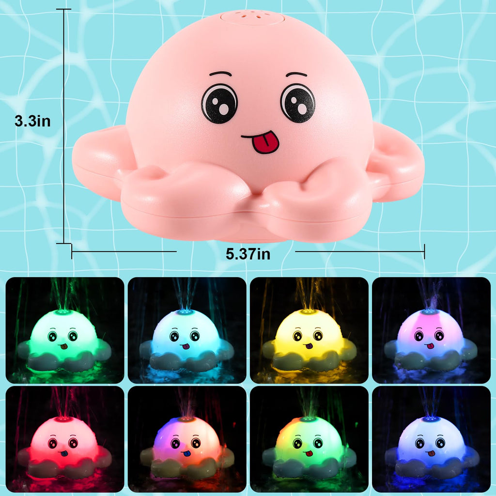 Gigilli Rechargeable Octopus Bath Toy – Light-Up Sprinkler for Toddlers Ages 1-3, 1500mAh Battery, Waterproof Design