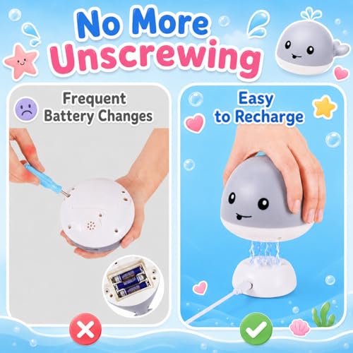 Gigilli Whale Bath Toy: Light-Up Sprinkler for Toddlers with USB Charging and IPX8 Waterproof