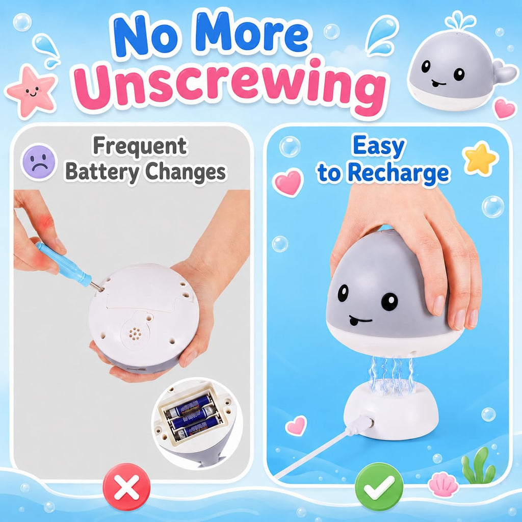 Gigilli Whale Bath Toy: Light-Up Sprinkler for Toddlers with USB Charging and IPX8 Waterproof