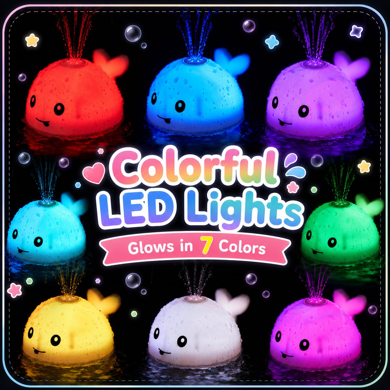 Gigilli Whale Bath Toy: Light-Up Sprinkler for Toddlers with USB Charging and IPX8 Waterproof