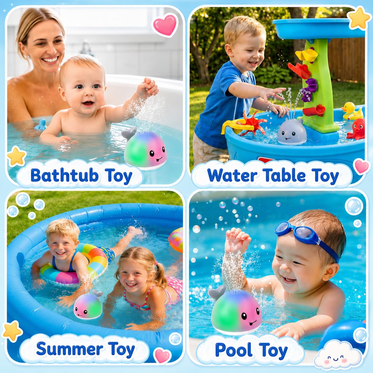 Gigilli Whale Bath Toy: Light-Up Sprinkler for Toddlers with USB Charging and IPX8 Waterproof