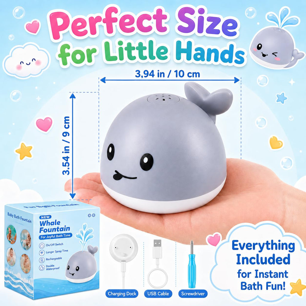Gigilli Whale Bath Toy: Light-Up Sprinkler for Toddlers with USB Charging and IPX8 Waterproof