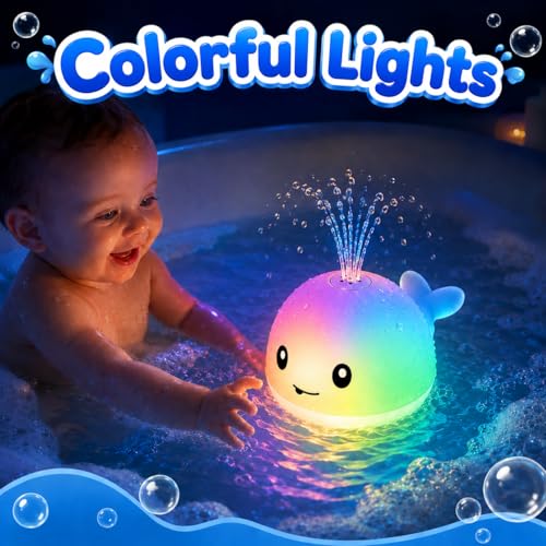 Gigilli Whale Bath Toy Sprinkler - Rechargeable Light Up Bathtub Toy for Toddlers 1-3, Baby Pool Toys for 6-18 Months, Boys Girls Birthday Gift