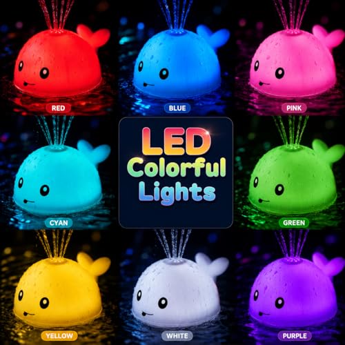Gigilli Whale Bath Toy Sprinkler - Rechargeable Light Up Bathtub Toy for Toddlers 1-3, Baby Pool Toys for 6-18 Months, Boys Girls Birthday Gift