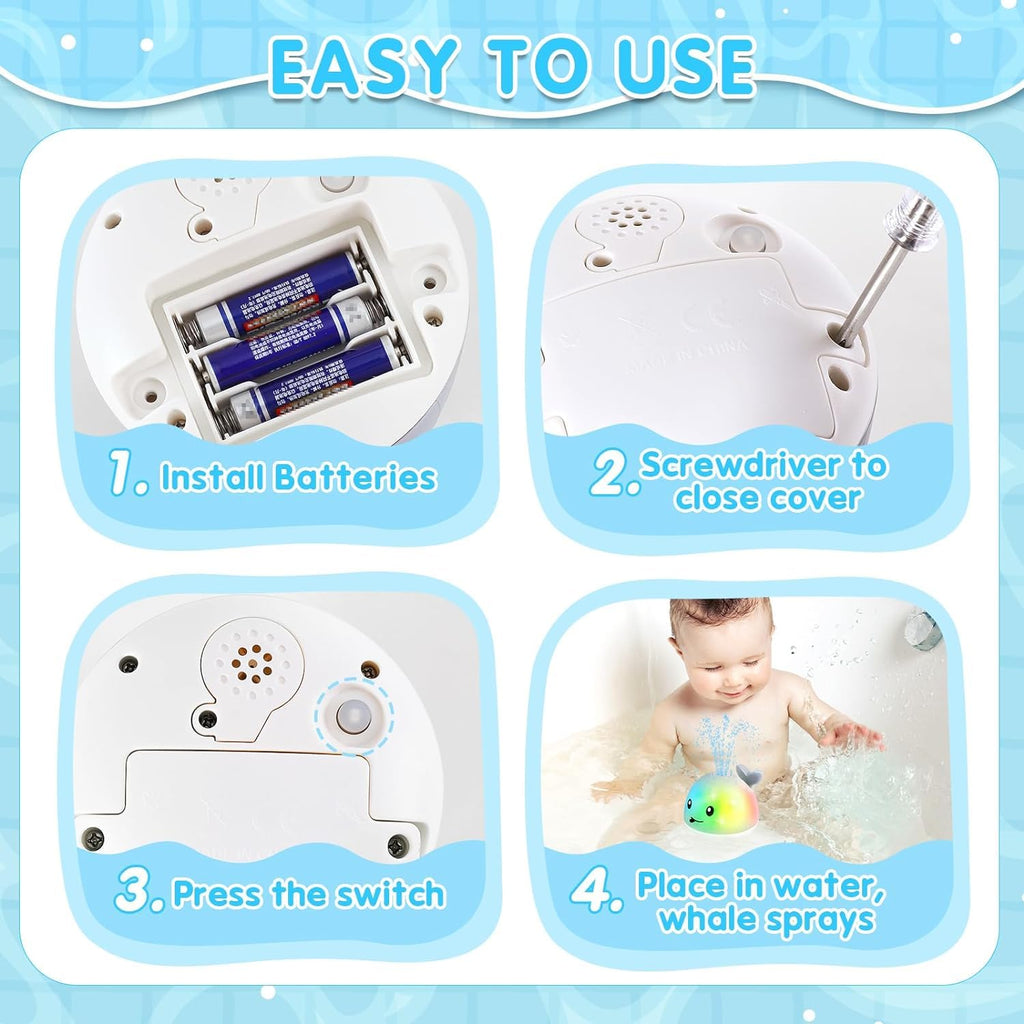 Gigilli Whale Bath Toy Sprinkler – Light Up Water Toy for Babies 6-18 Months, Toddlers 1-3 Years