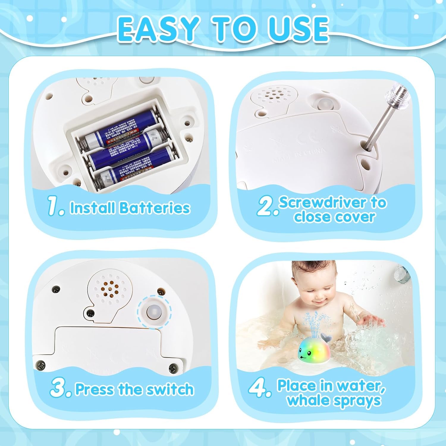 Gigilli Whale Bath Toy Sprinkler with Lights – Automatic Water Spray for Toddlers 1-3 Years