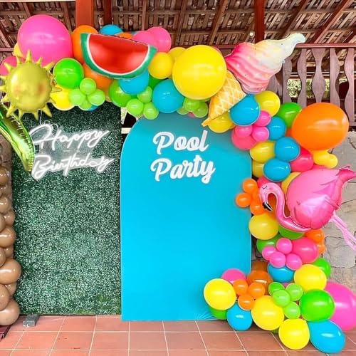 GIHOO Tropical Balloon Arch Kit 144pcs - Hawaiian Luau Decor with Watermelon, Flamingo