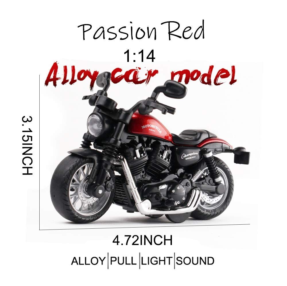 Gilumza Pull Back Motorcycle Toy: Die-Cast Alloy, Music & Lights, Friction Powered for Boys Age 3-8 (Red)