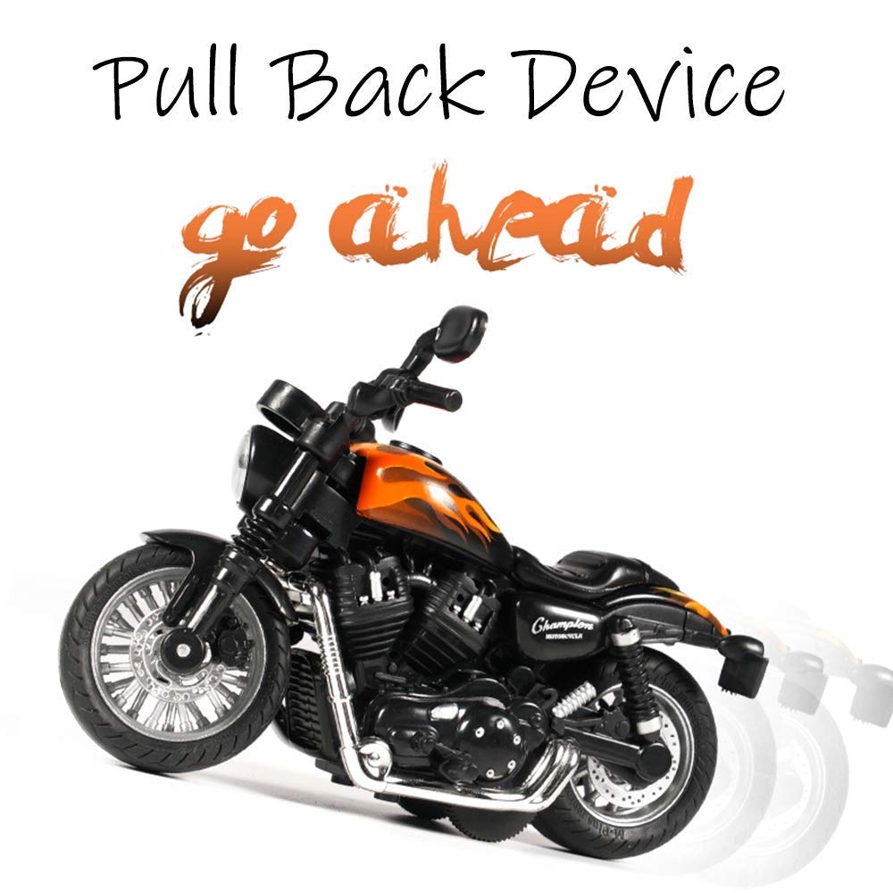 Gilumza Pull Back Motorcycle Toy: Die-Cast Alloy, Music & Lights, Friction Powered for Boys Age 3-8 (Red)