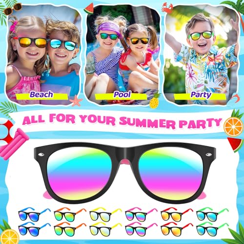 GINMIC 12-Pack Neon Kids Sunglasses with UV400 Protection for Ages 3-8, Party Favors for Birthday, Pool, Beach