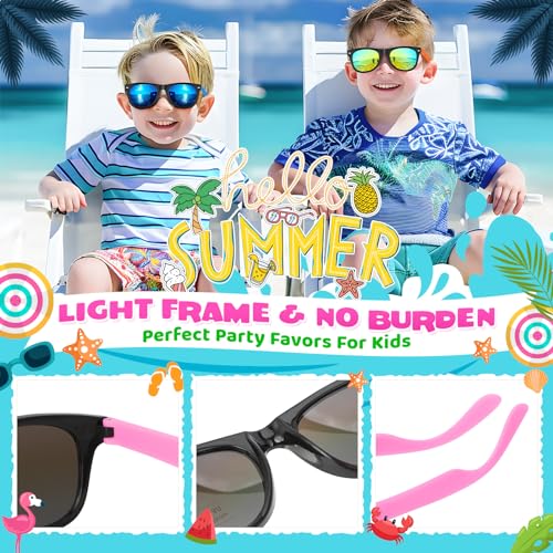 GINMIC 12-Pack Neon Kids Sunglasses with UV400 Protection for Ages 3-8, Party Favors for Birthday, Pool, Beach