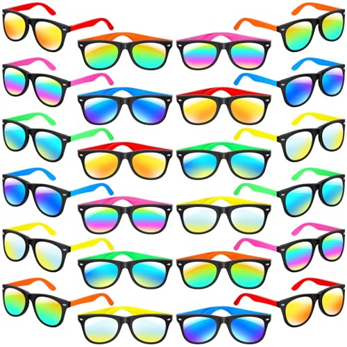 GINMIC 12-Pack Neon Kids Sunglasses with UV400 Protection for Ages 3-8, Party Favors for Birthday, Pool, Beach