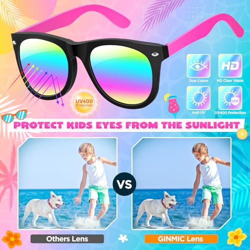 GINMIC 12-Pack Neon Kids Sunglasses with UV400 Protection for Ages 3-8, Party Favors for Birthday, Pool, Beach